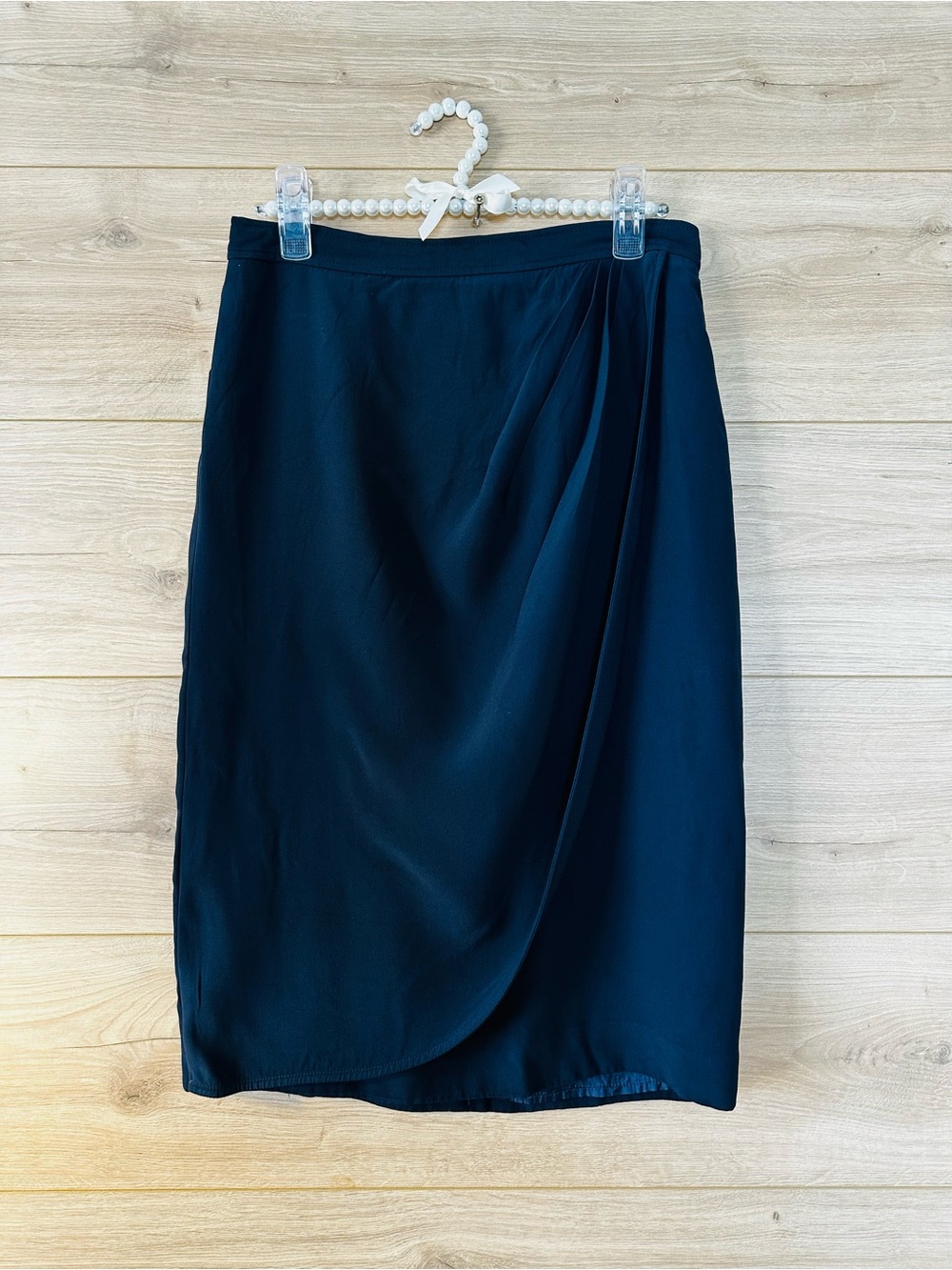 Valentino Miss V Vintage Navy Draped Pencil Skirt size 10 Italy
